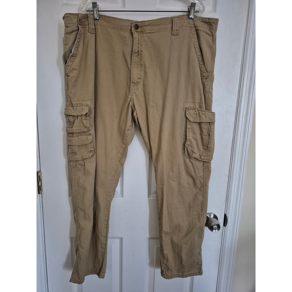 Wrangler Regular Taper Cargo Pants Mens 42x30 Tan Khaki Stretch 1070DYWHV